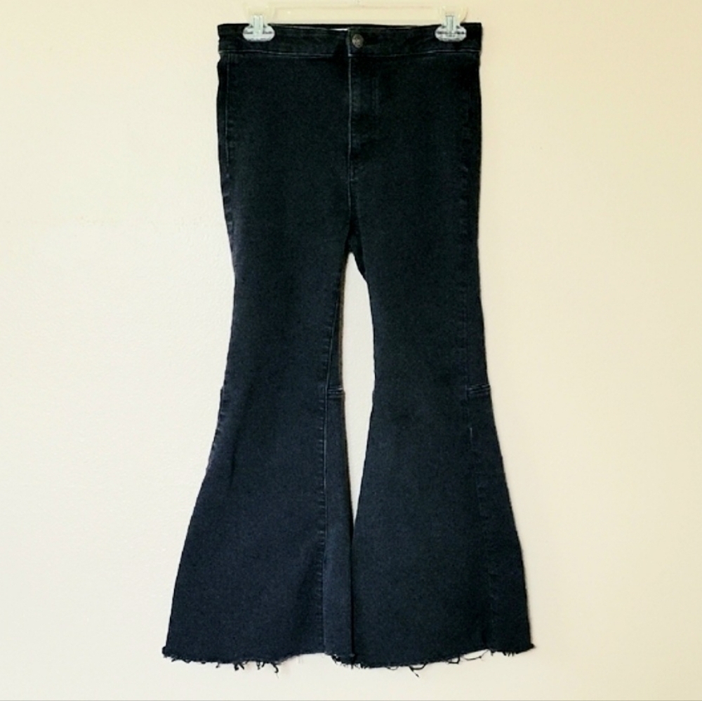 We The Free Womens Youthquake Black Crop Flare Jeans Western Boho Denim Size 27